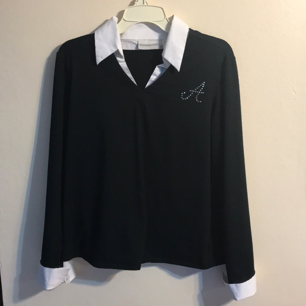 Worthington black sweater with white cuffs Large